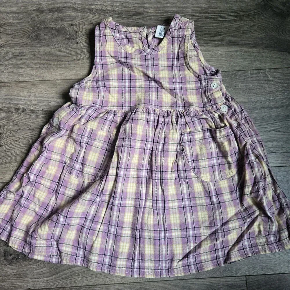 VTG Baby Gap Plaid Pinafore & Pointelle Top Set 18-24 Months Purple 2pc 90s Y2K